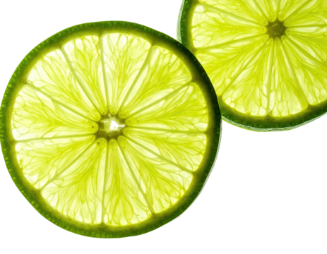 Two translucent citrus fruit slices, showcasing the vibrant details of their juicy interior