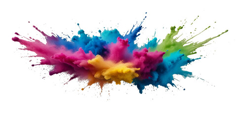 Vector abstract colorful rainbow holi paint and colorful cloud smoke powder explosion isolated on transparent wide panorama background.	