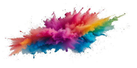 Vector abstract colorful rainbow holi paint and colorful cloud smoke powder explosion isolated on transparent wide panorama background.	