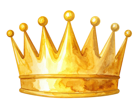 Watercolor illustration of a royal crown, with golden hues and a classic silhouette