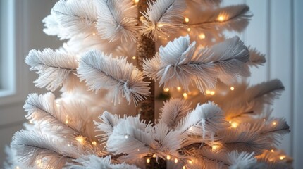 Soft fluffy Christmas tree, white background, cozy and smooth 3D texture glowing with festive gentle illumination 