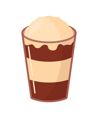 A layered chocolate vanilla dessert in a glass with ice cream vector illustration