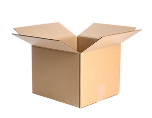 Simple, open corrugated cardboard box with an exposed interior set against a black background
