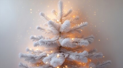 Soft fluffy Christmas tree, white background, cozy and smooth 3D texture glowing with festive gentle illumination 