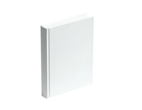 Isolated perspective of a blank, hardcover book rendered with subtle highlights and shadows