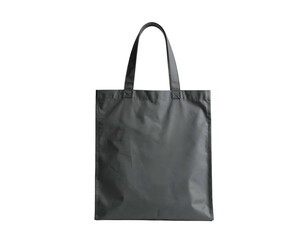 A sleek, minimalist, vertical tote bag in dark gray, set against a black background