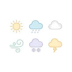 Fototapeta premium Weather Forecast Icons Set | Sun, Rain, Clouds, and Wind Minimal Vector