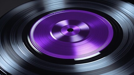Vinyl record featuring a vibrant purple label, high-quality realistic photo PNG isolated on a transparent background