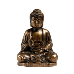 Serene bronze buddha statue meditating in a peaceful pose isolated on transparent background