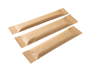 Three brown paper packets, angled, against a dark background, suitable for small contents
