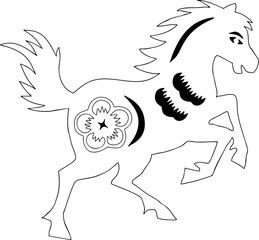 Chinese New Year 2026, the year of the Horse, red and gold line art characters, simple hand-drawn Asian elements with craft (Chinese translation: Happy Chinese New Year 2026, year of the Horse)
