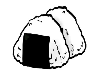 海苔おにぎりのイラスト1 （筆タッチ） シンプル / Handmade Rice Ball with Half Seaweed Wrap (Onigiri) in Brush Style Illustration