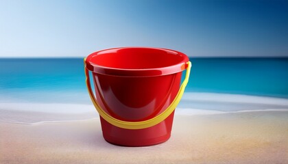 Render 3D Secchiello Rosso Con Maniglia Gialla Da Mare Giocattolo Da Spiaggia