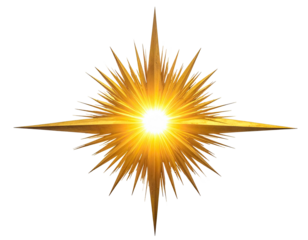 A luminous, golden starburst with radiating rays and a bright, central glow on black background