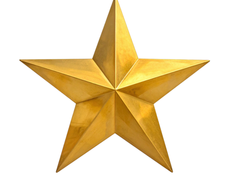 Shiny, golden five-pointed star against a completely black background, isolated