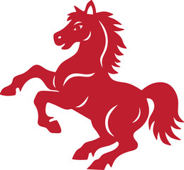 Chinese New Year 2026, the year of the Horse, red and gold line art characters, simple hand-drawn Asian elements with craft (Chinese translation: Happy Chinese New Year 2026, year of the Horse)