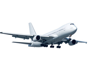 Obraz premium A commercial jet aircraft in flight, angled and isolated against a plain black background