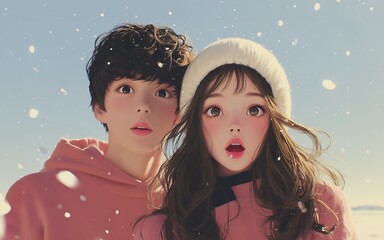 young couple in winter