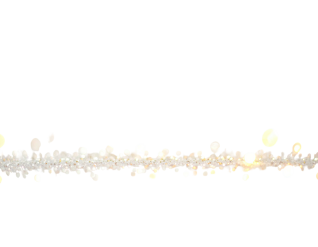 A glimmering horizontal line of bright, defocused lights against a stark black backdrop