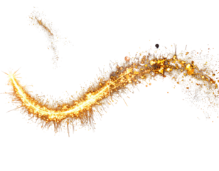 A curving, golden, sparkling streak, against a black background, like glittering stardust