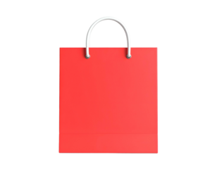 A simple, brightly colored, 3D rendered shopping bag with silver handles, isolated