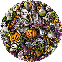 Obraz premium Happy Halloween cartoon funny round illustration