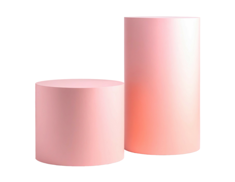 Two pink cylindrical objects of different heights set against a black, transparent background
