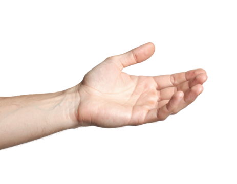 Isolated image of a human hand with the palm facing up, extended and open