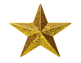 A radiant, isolated five-pointed star with a textured, golden, glittering appearance