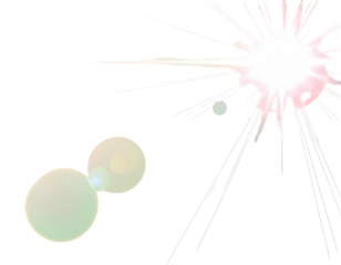 Abstract digital artwork featuring vibrant light flares, orbs, and radiant bursts against a black backdrop