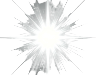 Bright, white starburst-like burst radiating light with sharp, pointed rays on black background