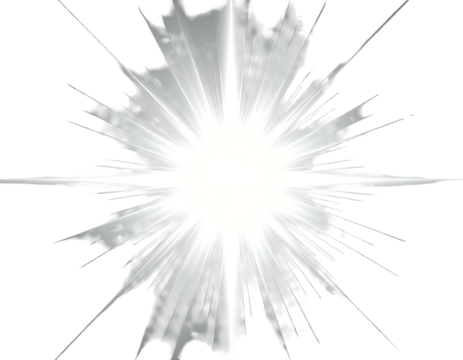 Bright, white starburst-like burst radiating light with sharp, pointed rays on black background