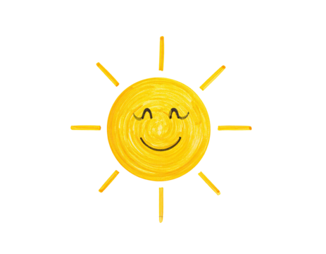Simple cartoon sun with a smiling face and eight rays on a black background - Powered by Adobe