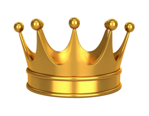 A detailed, 3D golden crown isolated against a stark black background