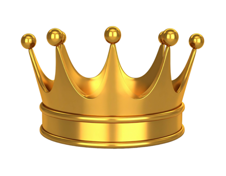 A detailed, 3D golden crown isolated against a stark black background