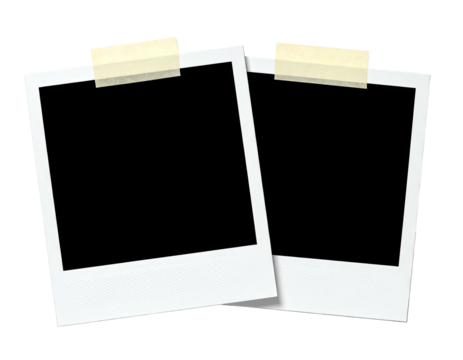 Two blank instant photo frames with tape, ready for pictures