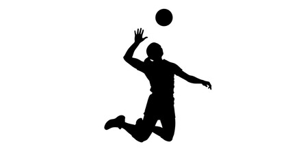 Dynamic silhouette captures a powerful volleyball player mid-jump, spiking the ball with athletic grace and intense focus
