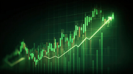 Naklejka premium Stock market growth with green candlestick chart and rising lines. Ideal for illustrating profit, success, investment growth, financial gain