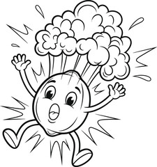 Frightened Cartoon Broccoli Character Line Art Black and White Vector Illustration of a Shocked Vegetable Mascot