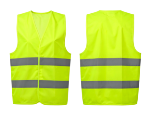 High-visibility vest showcasing front and back views, isolated on a black background