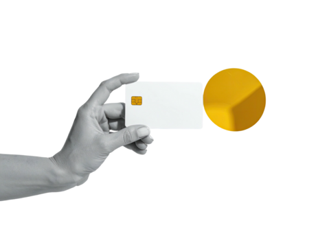 Hand holding a blank credit card with a golden geometric shape