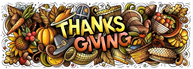 Happy Thanksgiving cartoon funny banner illustration © balabolka