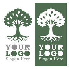 Obraz premium Mighty Oak Tree Logo Design with Roots and Leaves Natural Organic Symbol