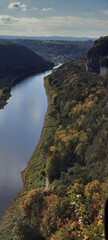 Elbe river. Saxon Switzerland pak in Germany. view from the height of the Bastai bridge. Sandstone mountains .