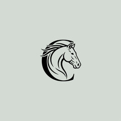 Letter C with horse head logo icon flat vector design.