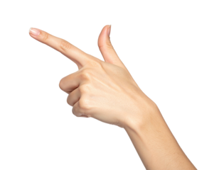 Isolated hand, facing upward, pointing, on black background