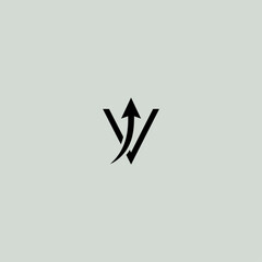 Letter V with arrow logo icon flat vector design.
