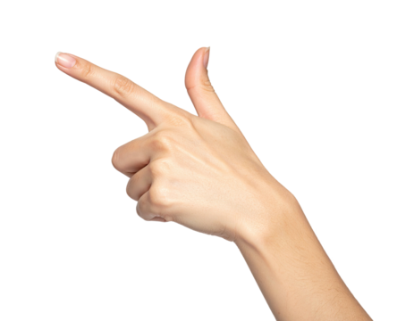 Isolated hand, facing upward, pointing, on black background