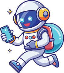 Cartoon Astronaut Holding Smartphone – Space Tech Character