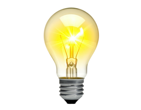 A luminous, transparent bulb, glowing brightly against a dark backdrop
